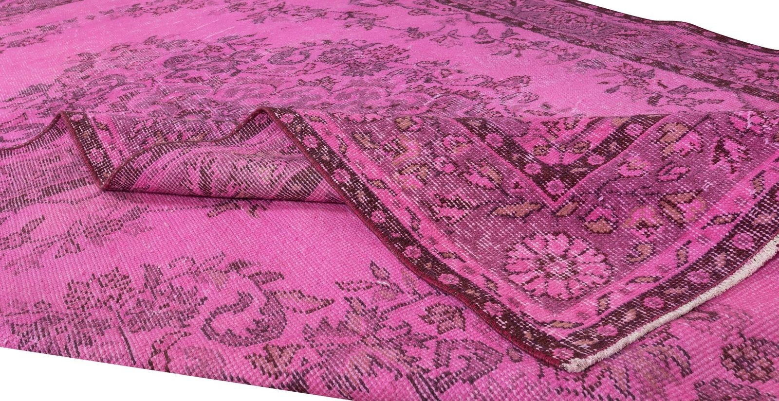 6x10 Ft Handmade Turkish Vintage Area Rug Re Dyed In Pink For Living Room Decor photo for sale