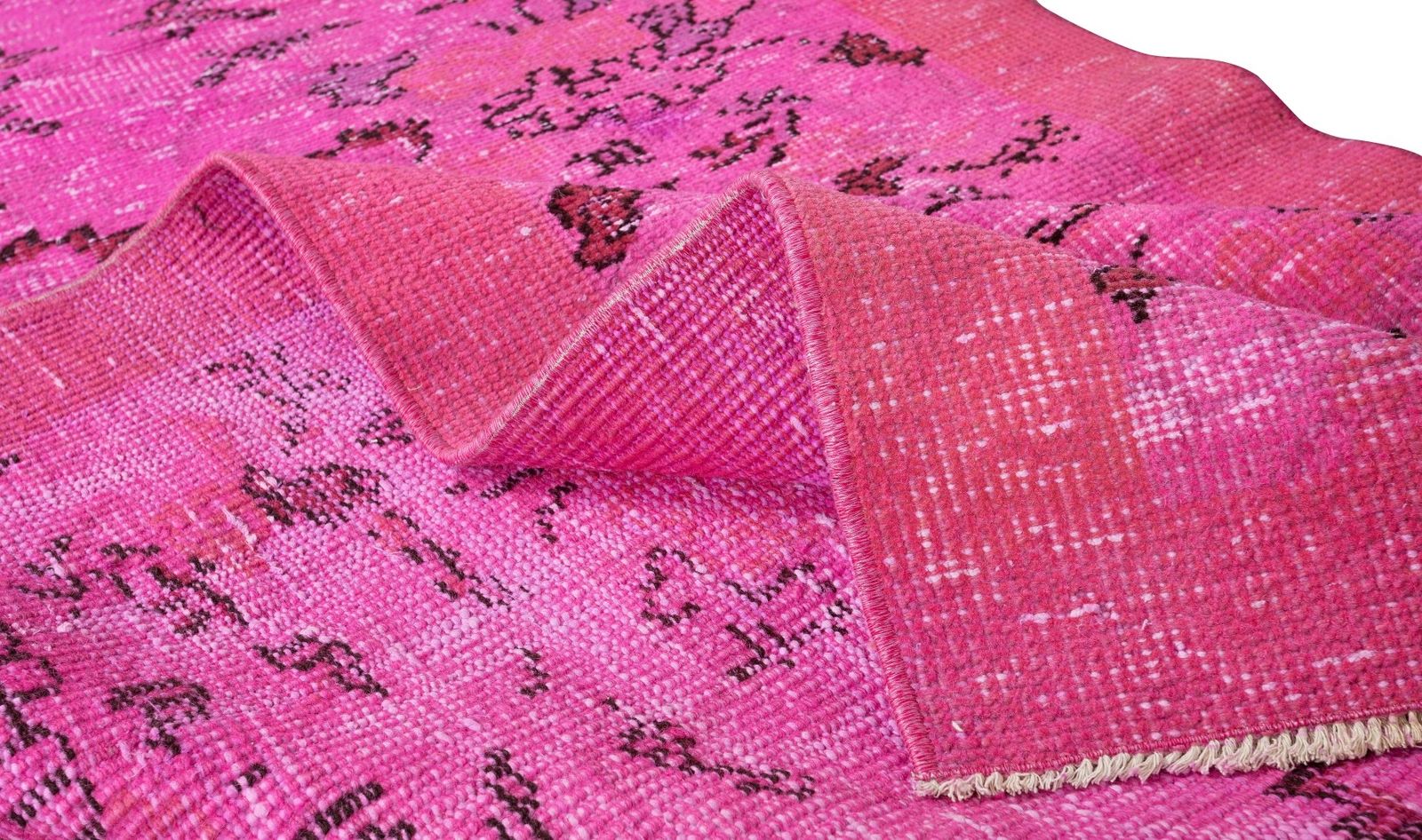 3.5x6.5 Ft Floral Vintage Accent Rug Re Dyed In Pink, Turkish Handmade Small Rug photo for sale