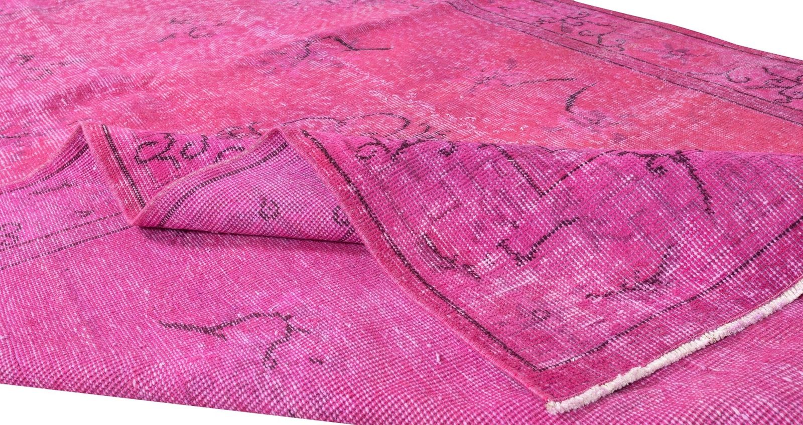 5.4x8.7 Ft Art Deco Chinese Design Handmade Mid Century Rug Over Dyed In Pink photo for sale