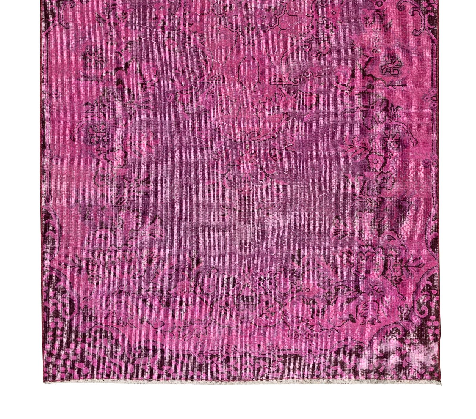 5x9.4 Ft Vintage Handmade Turkish Rug Re Dyed In Pink With Medallion Design photo 604.0