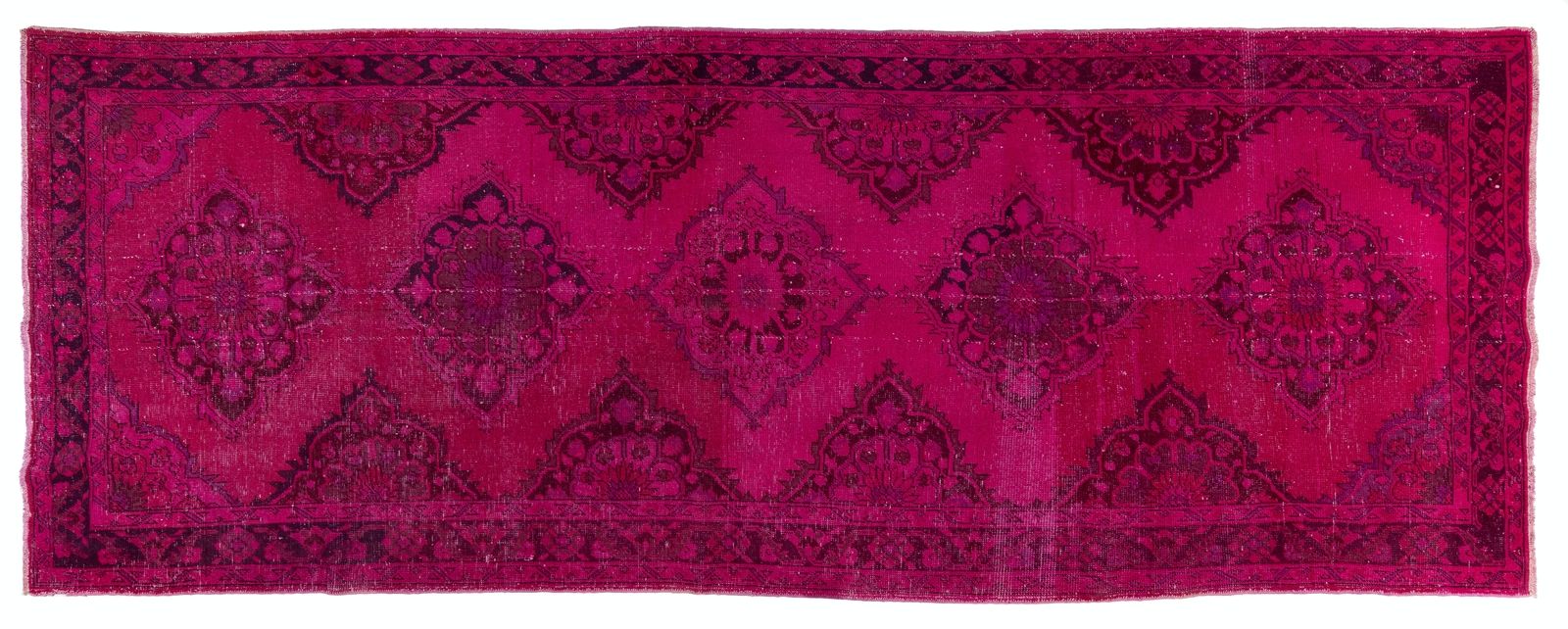 4.8x12.3 Ft Modern Handmade Vintage Floral Turkish Runner Rug Over Dyed In Pink photo 696.0