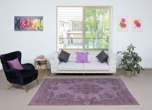 5.4x8.6 Ft Purple Area Rug For Modern Interiors, Hand Knotted In Turkey photo furniture