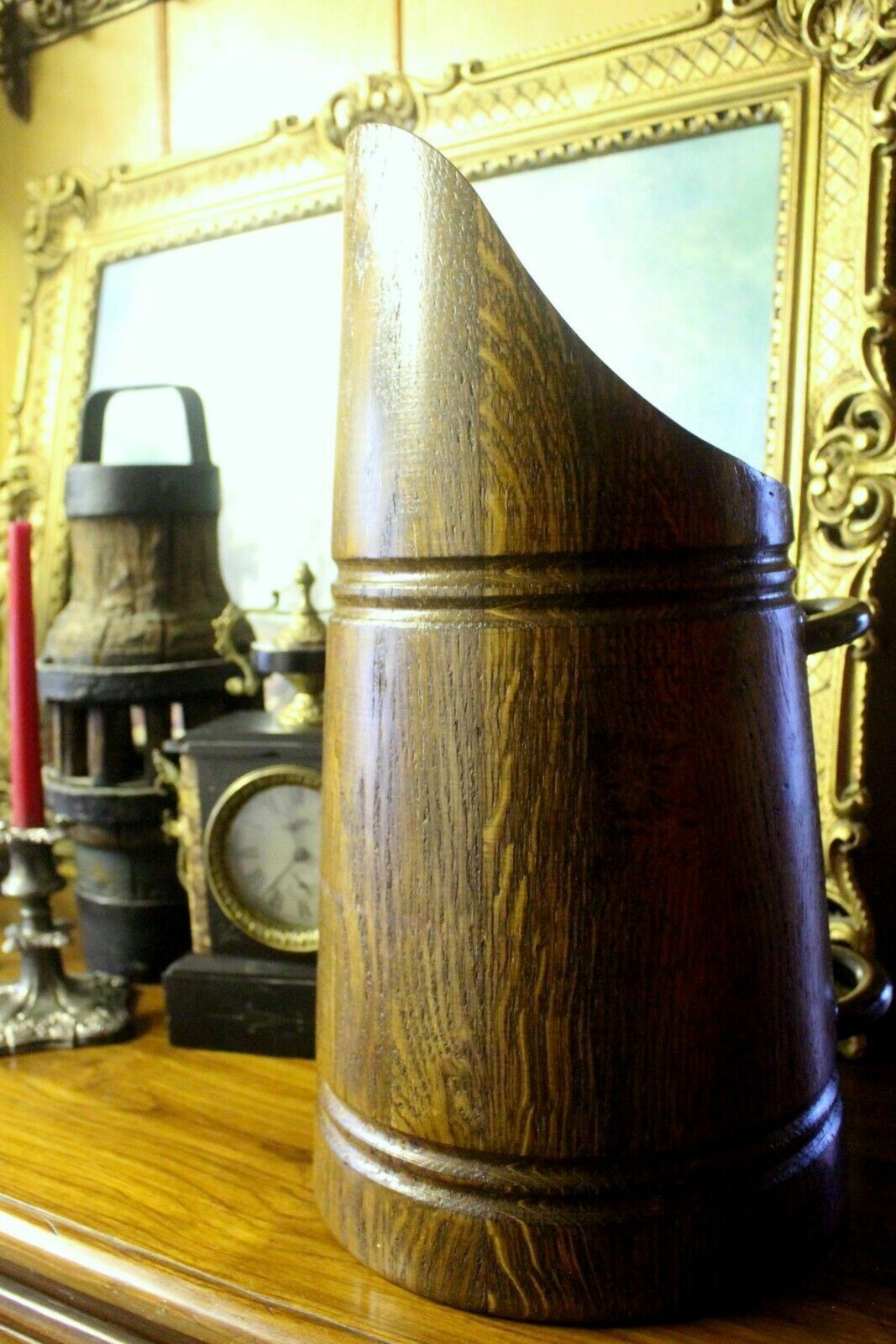 Antique Scandinavian Oak Umbrella Stick Holder Large Wooden Jug photo furniture