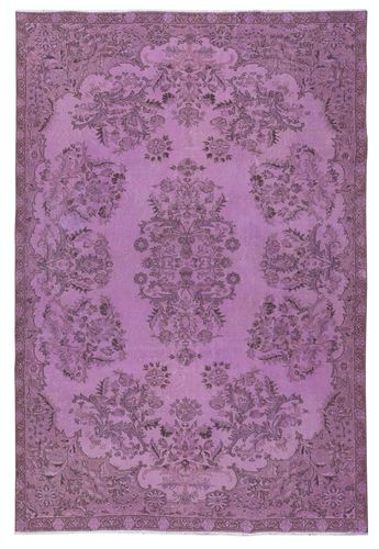 6.8x9.8 Ft Hand Made Area Rug In Purple Color. Modern Turkish Floor Covering