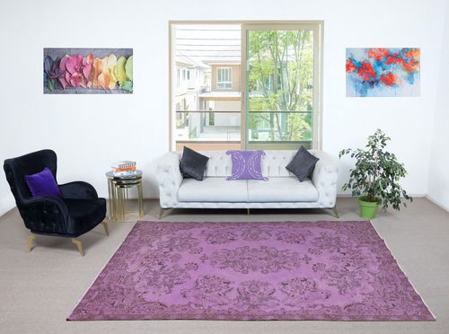 6.8x9.8 Ft Hand Made Area Rug In Purple Color. Modern Turkish Floor Covering photo furniture