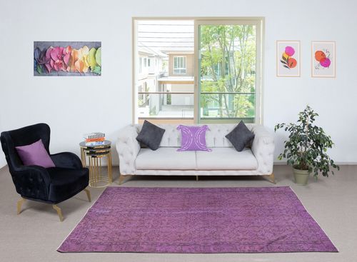 5.3x8.8 Ft Lilac Purple Color Handmade Area Rug From Turkey, Living Room Carpet photo furniture