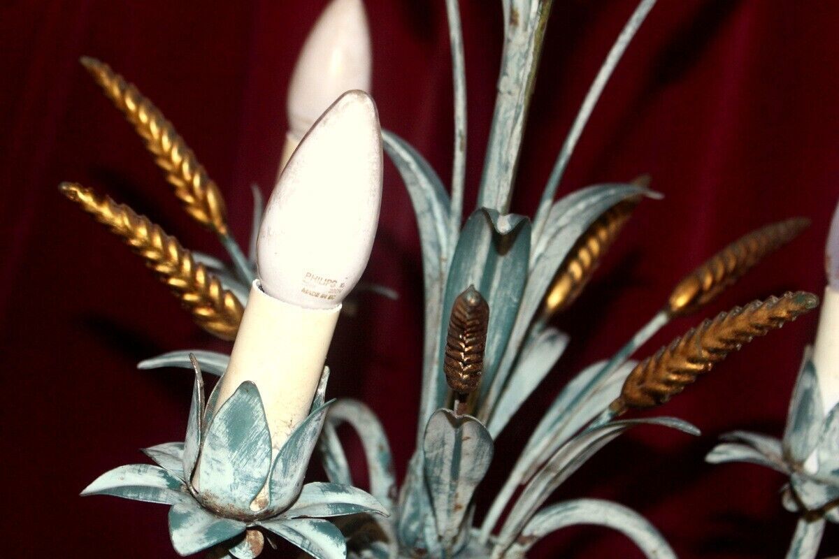 photo for sale Metal Wheat Sheaf Chandelier Vintage Italian Tole Were Light 3 Arms