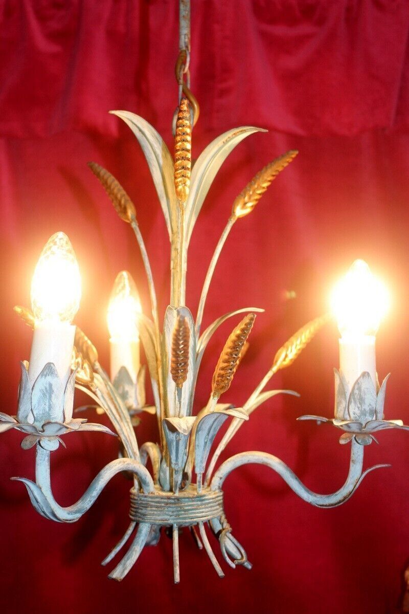 photo vinterior Metal Wheat Sheaf Chandelier Vintage Italian Tole Were Light 3 Arms