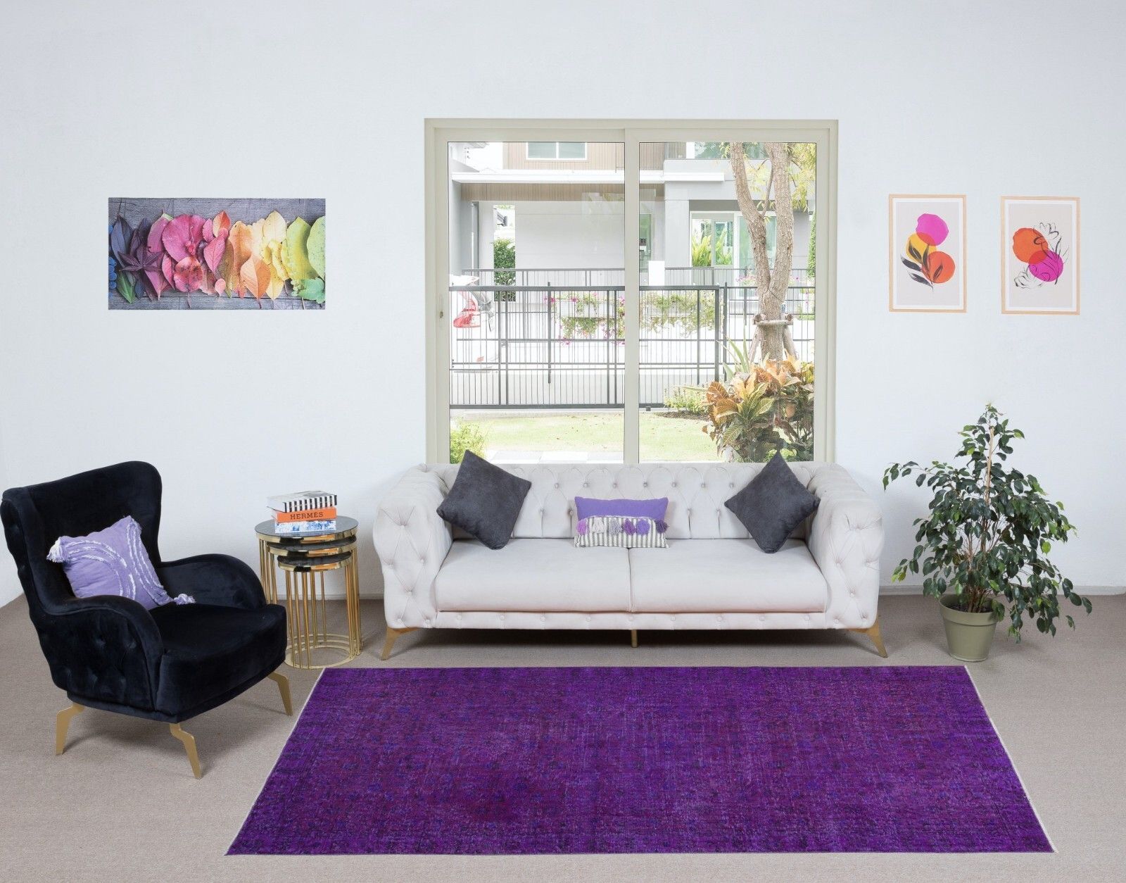 5.3x8.6 Ft Dark Purple Handmade Room Size Area Rug. Modern Floral Turkish Carpet photo furniture