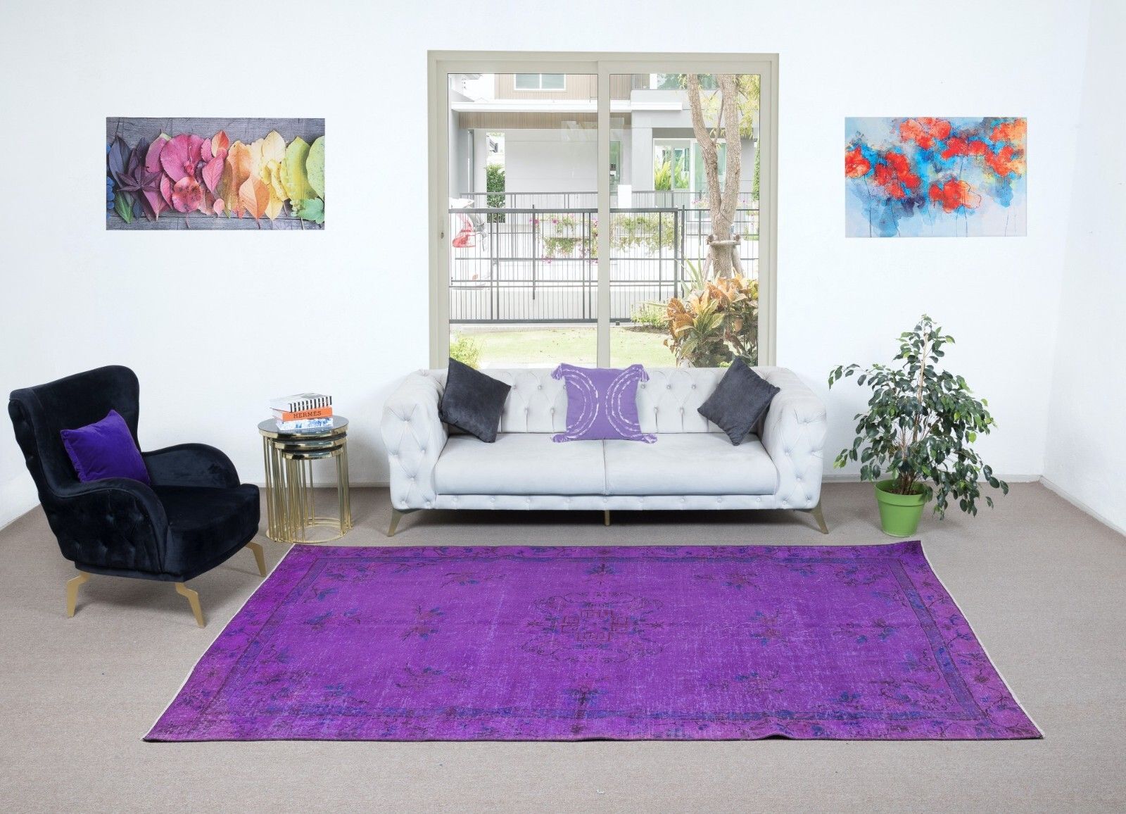 6.4x10.6 Ft Contemporary Wool Area Rug In Purple, Hand Knotted In Turkey photo furniture