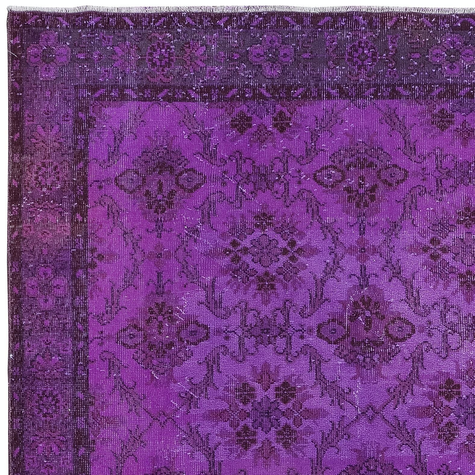 6.2x10 Ft Purple Contemporary Area Rug With Floral Design, Handknotted In Turkey photo Textiles