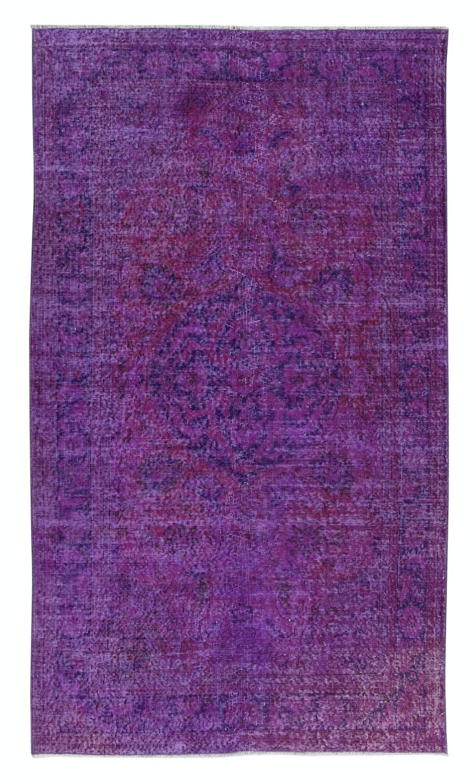 4.8x8 Ft Turkish Floor Rug In Jam Purple & Violet, Handmade Carpet For Kitchen