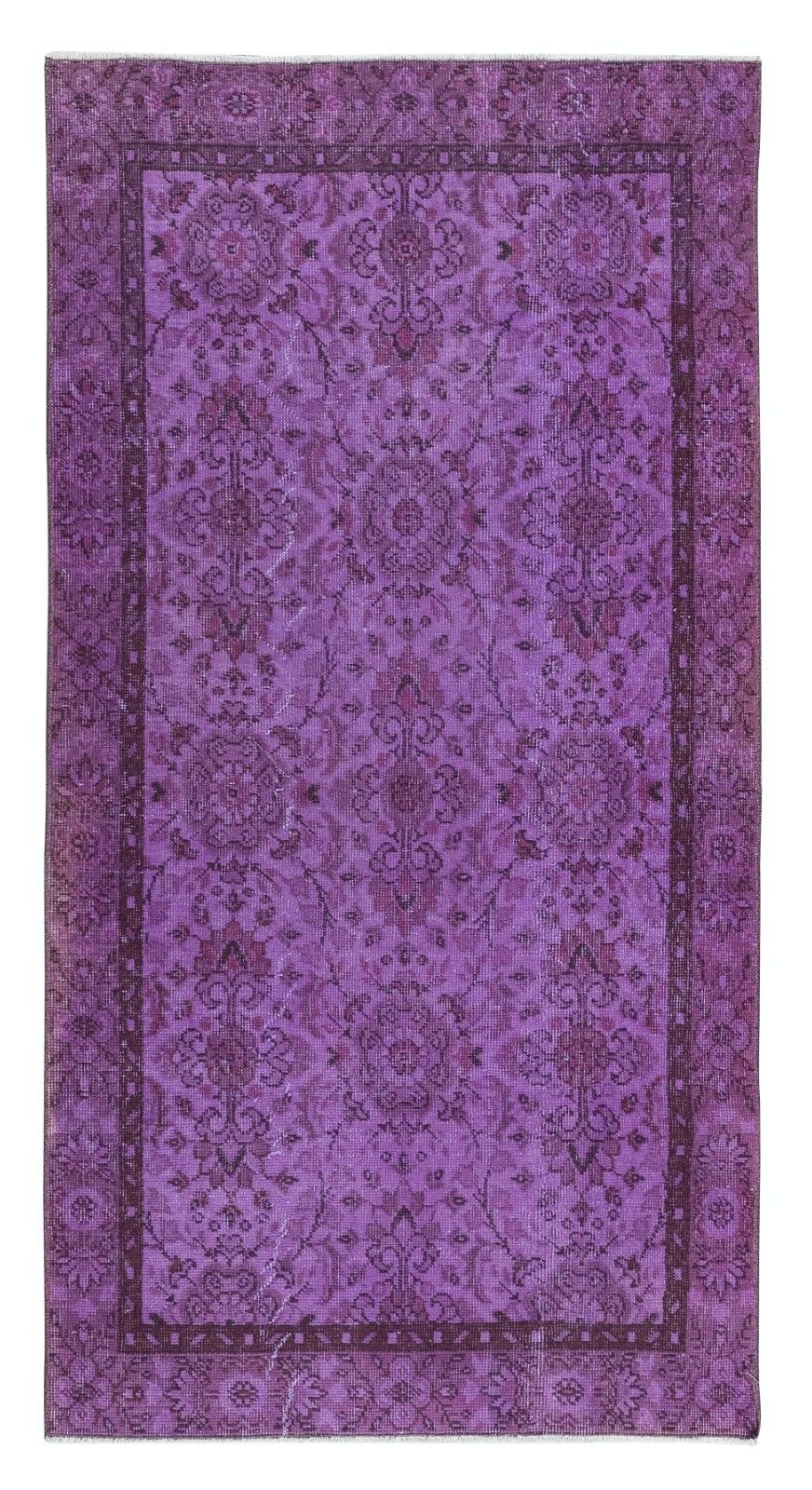 3.7x6.8 Ft Floral Area Rug In Purple For Modern Interiors, Handknotted In Turkey