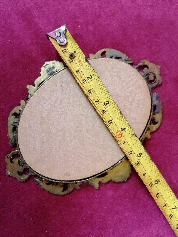 55.0 Pair Of Italian Vintage Small Wall Hanging Bronze Oval Picture Frames Regency photo