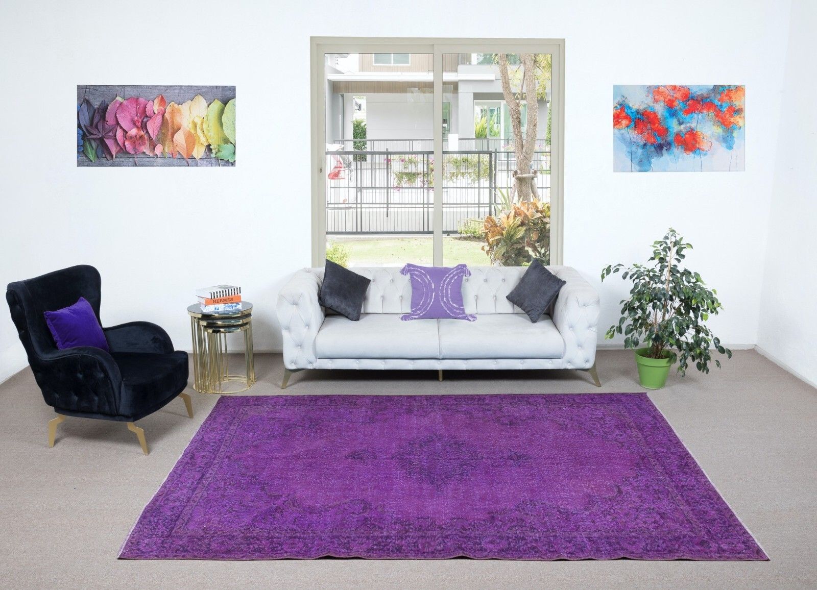 7x10 Ft Handmade Turkish Purple Area Rug, Ideal For Modern Interiors photo furniture