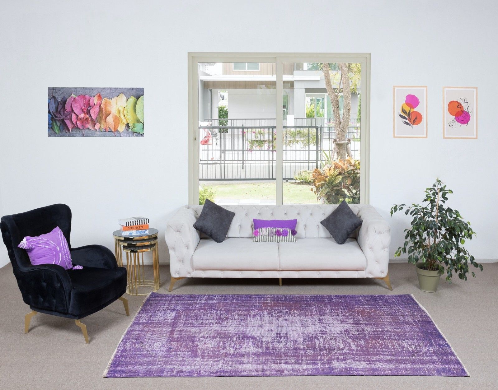 5.5x8.4 Ft Rustic Turkish Sparta Area Rug In Orchid Purple. Handmade Carpet photo furniture