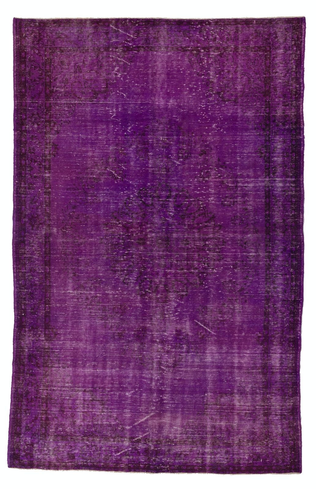 6.5x10.2 Ft Midcentury Area Rug Overdyed In Purple Color, Hand Knotted In Turkey