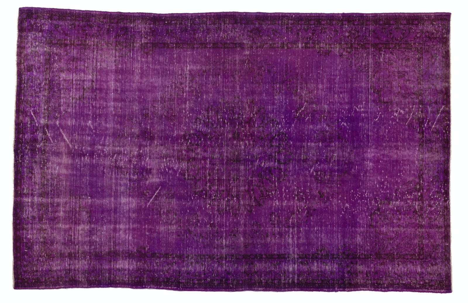 6.5x10.2 Ft Midcentury Area Rug Overdyed In Purple Color, Hand Knotted In Turkey photo Textiles