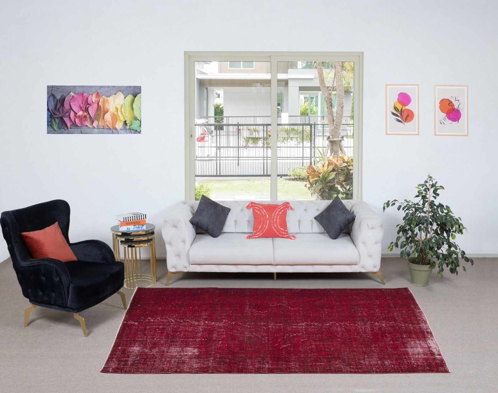 5.7x9 Ft Contemporary Area Rug In Red, Handmade In Turkey, Home Decor Carpet photo furniture