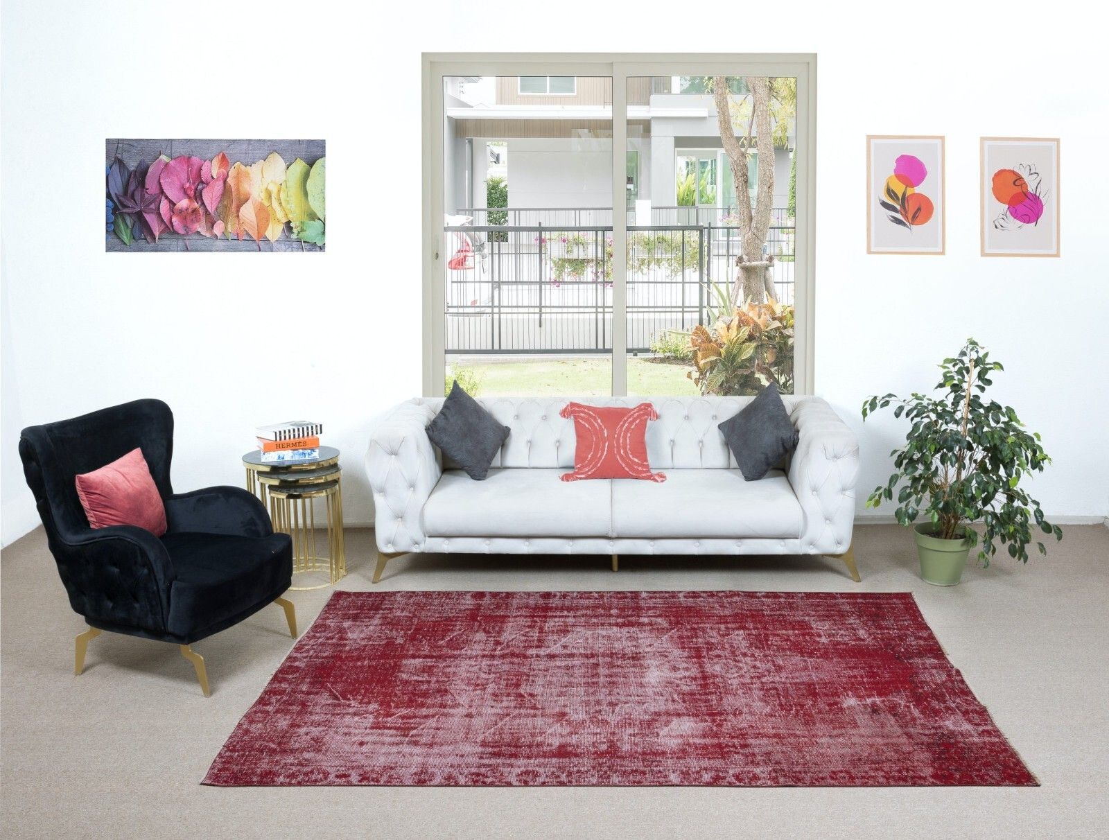 6x9 Ft Distressed Vintage Handmade Rug, Red Turkish Shabby Chic Style Carpet photo furniture