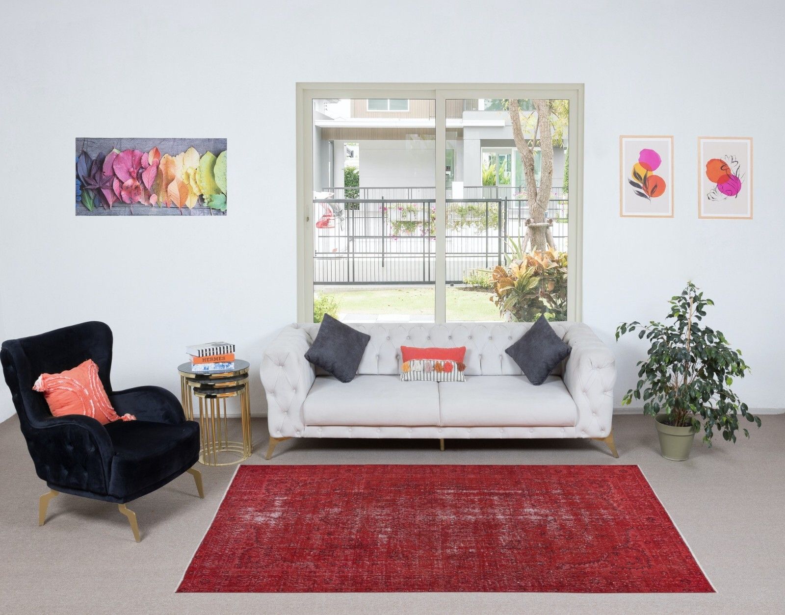 5.2x8.8 Ft Red Turkish Rug, Handmade Bohemian & Eclectic Carpet photo furniture