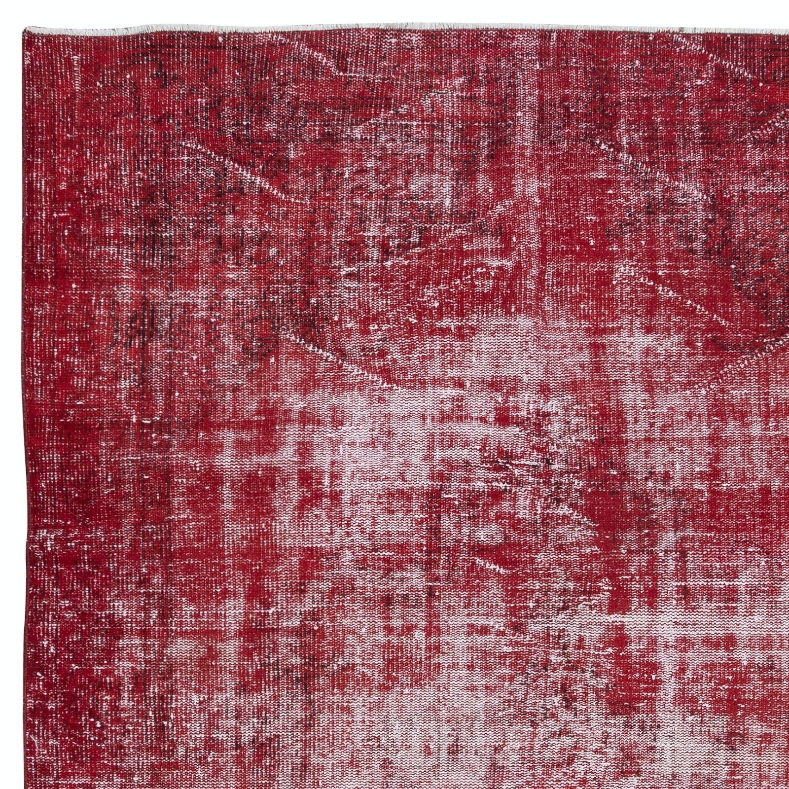 5.8x9 Ft Distressed Turkish Handmade Area Rug In Red, Ideal For Modern Interiors photo Textiles