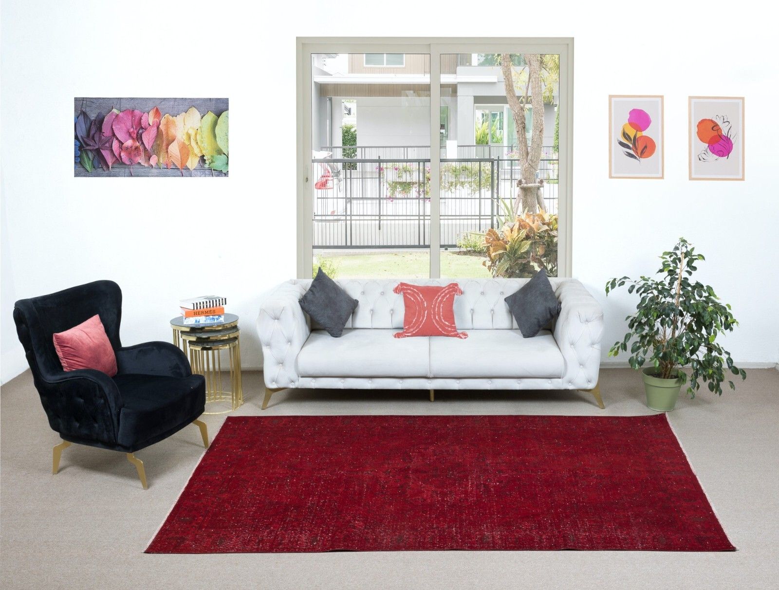 6x9.8 Ft One Of A Kind Red Wool Area Rug, Room Size Handmade Turkish Carpet photo furniture