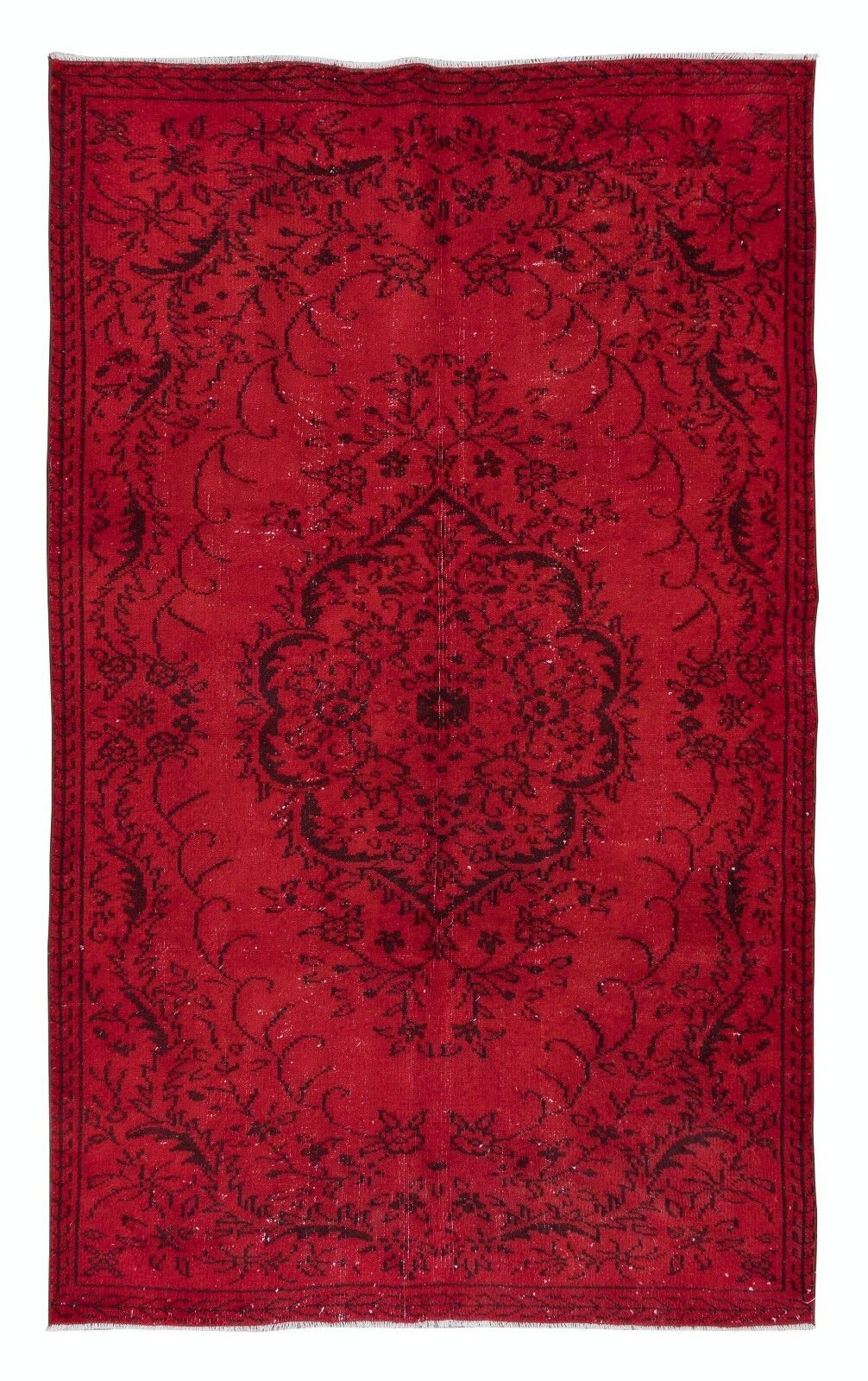 5.6x9 Ft Red Floor Area Rug For Modern Interiors, Handmade In Central Anatolia