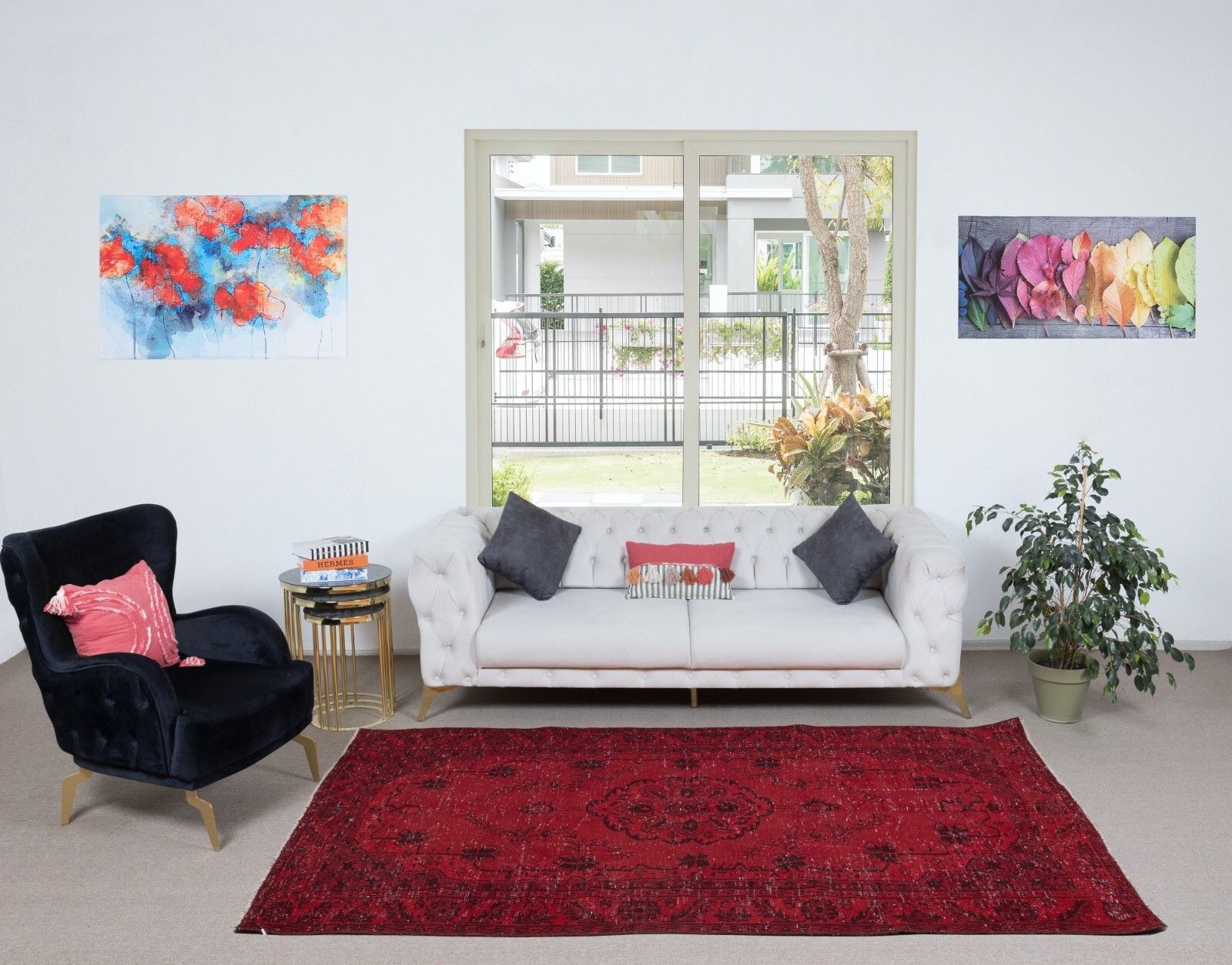 5.6x9 Ft Modern & Contemporary Rug In Dark Red, Handmade Turkish Wool Carpet photo furniture