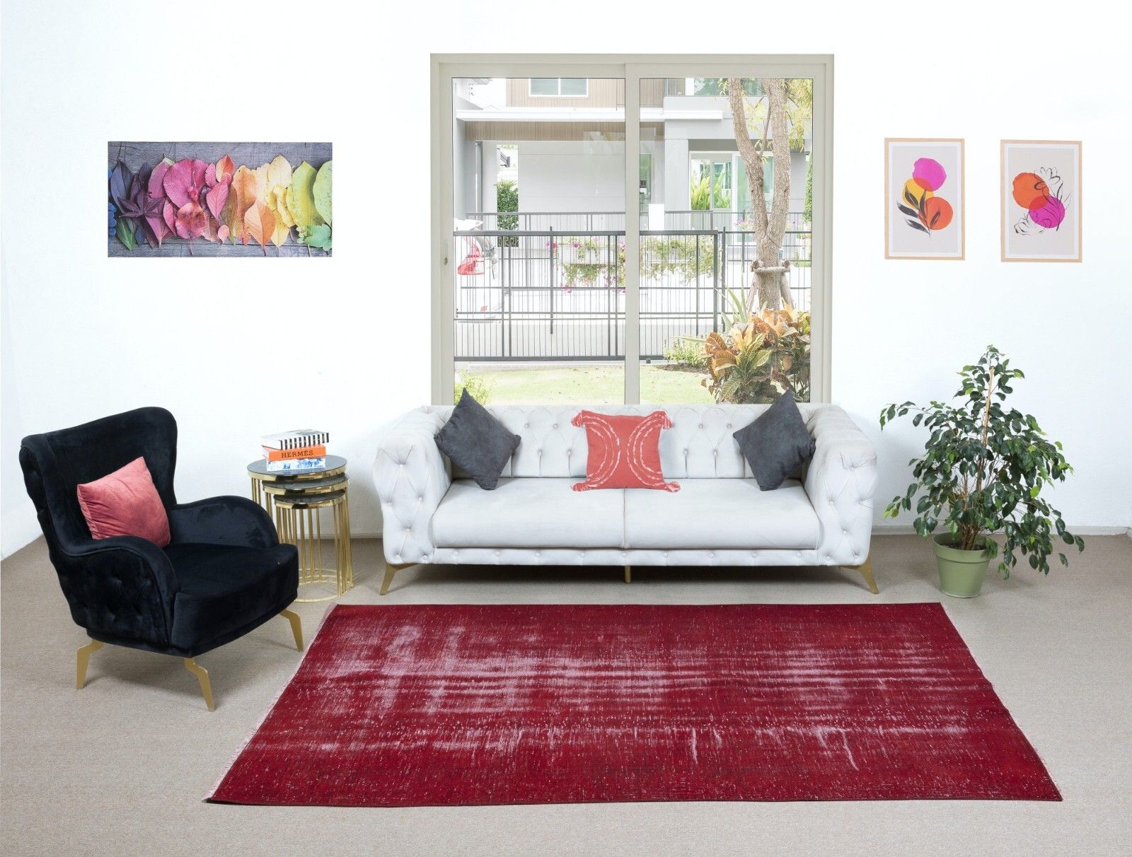 6x9.2 Ft Shabby Chic Turkish Red Rug, Handmade Carpet, Woolen Floor Covering photo furniture