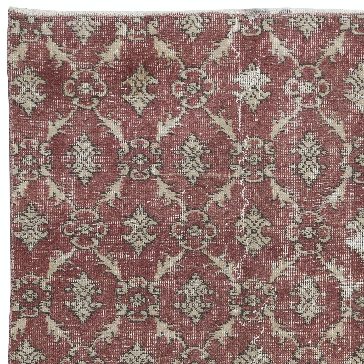 3.3x6.6 Ft Small Handmade Turkish Rug In Barn Red & Beige, Rustic Kitchen Rug photo Textiles