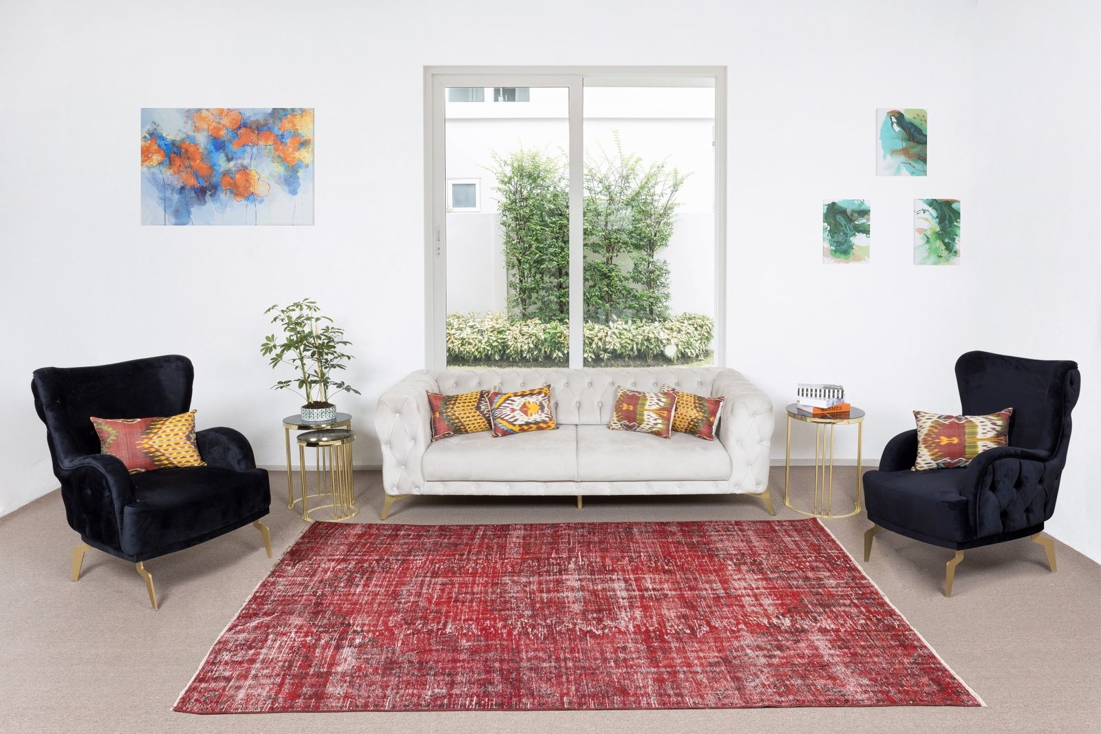 5.9x8.6 Ft Distressed Handmade Turkish Vintage Rug Over Dyed In Burgundy Red photo furniture