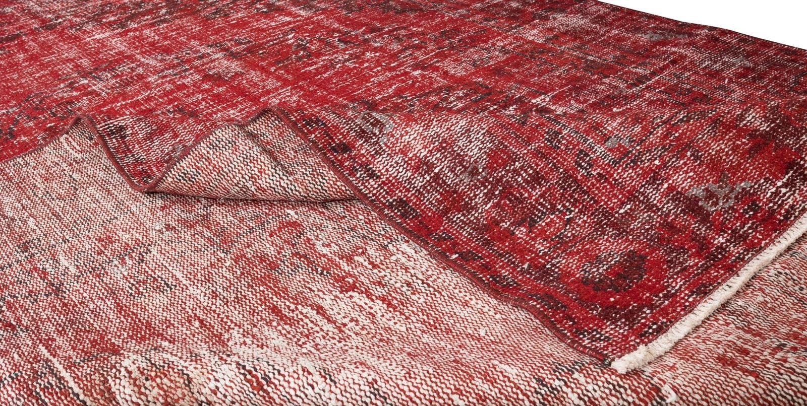 5.9x8.6 Ft Distressed Handmade Turkish Vintage Rug Over Dyed In Burgundy Red photo for sale
