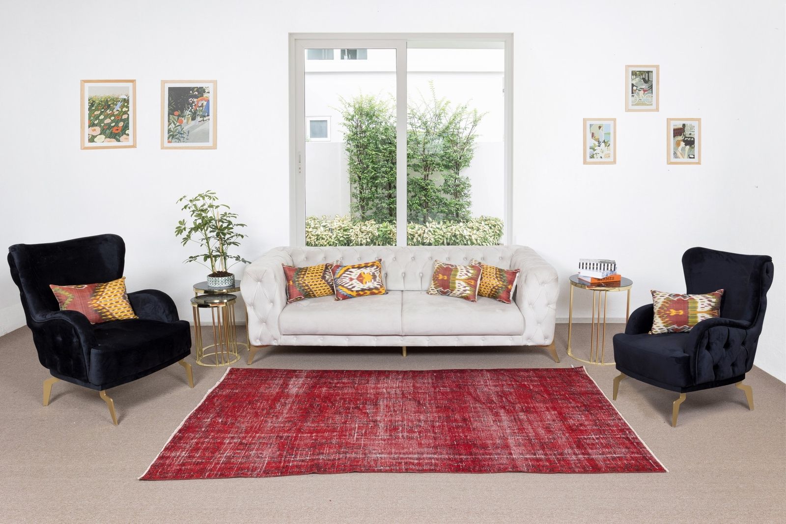 4.9x8.6 Ft Handmade 1960s Turkish Rug Re Dyed In Red, Ideal For Modern Interiors photo furniture