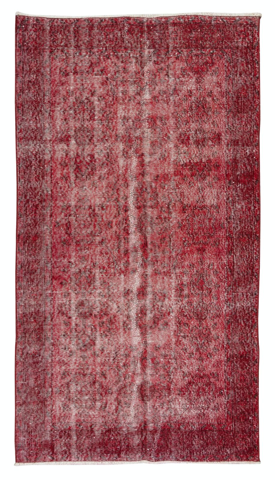 3.6x6.6 Ft Handmade Turkish Rug Over Dyed In Red, Decorative Vintage Carpet