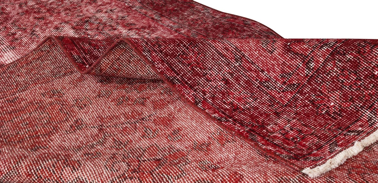 3.6x6.6 Ft Handmade Turkish Rug Over Dyed In Red, Decorative Vintage Carpet photo for sale