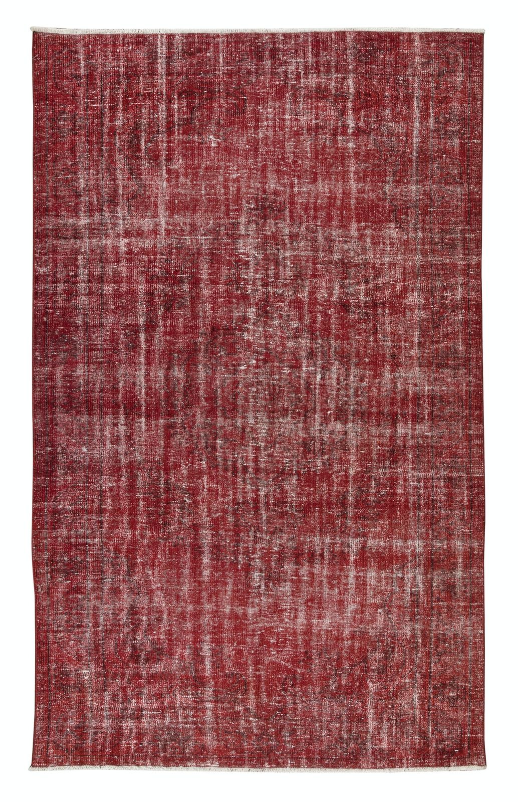 5.7x9 Ft Vintage Handmade Turkish Rug Over Dyed In Red, Great For Office & Home