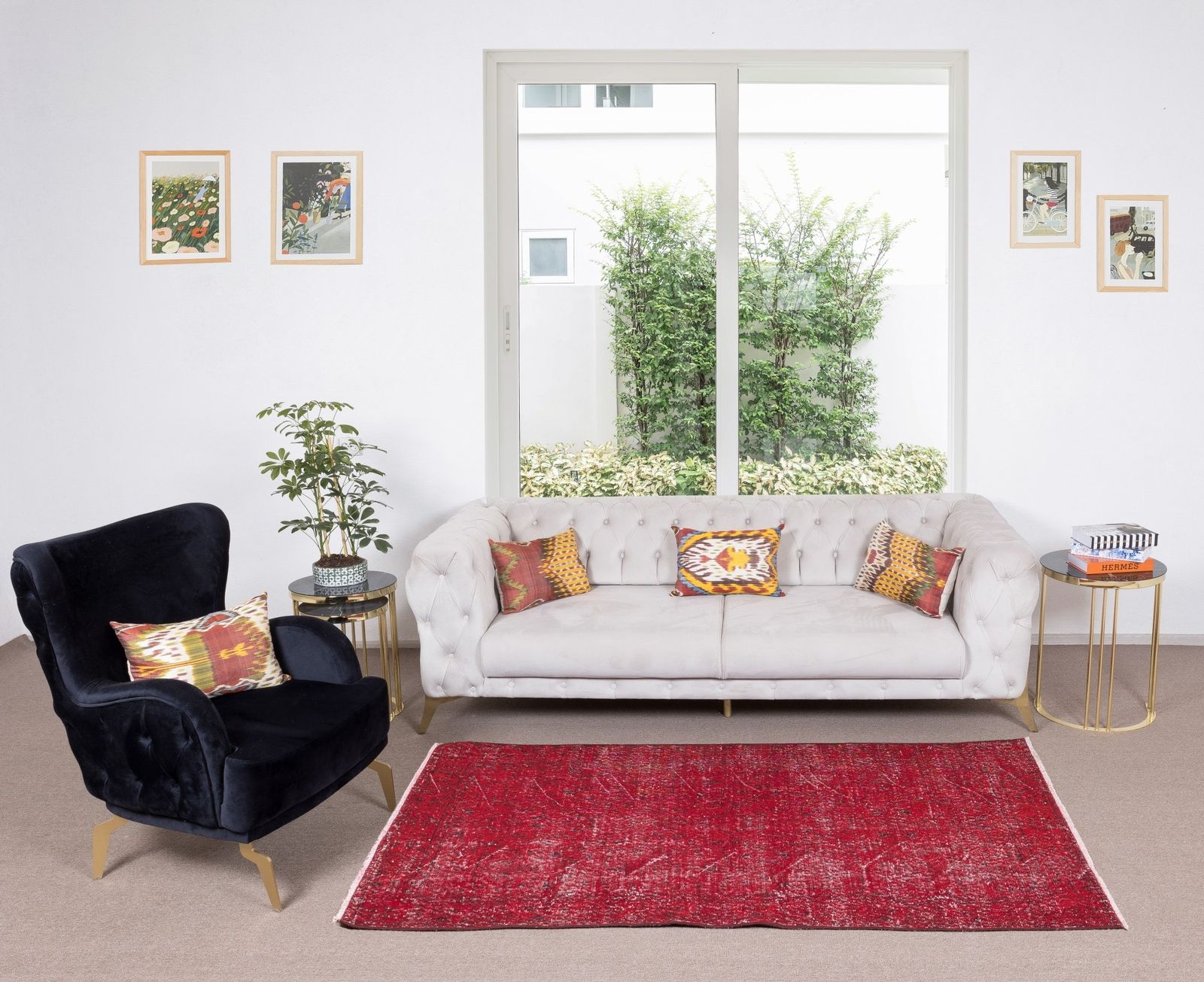 4x7 Ft Decorative Vintage Handmade Turkish Accent Rug Overdyed In Red photo furniture