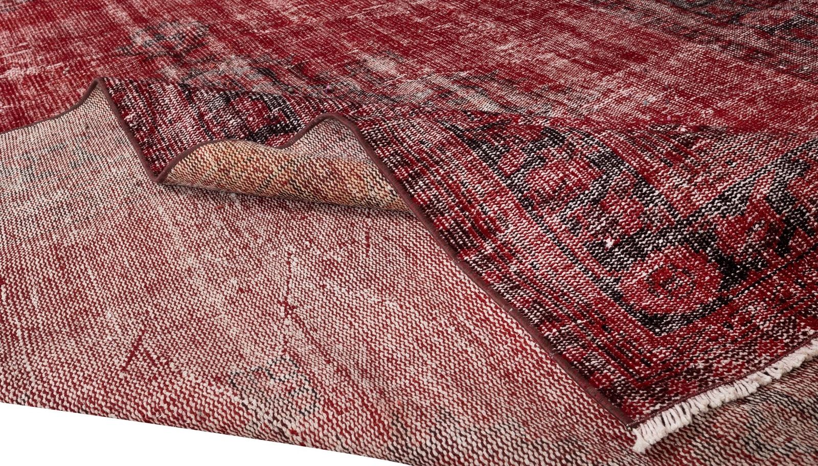 6.7x9.8 Ft Hand Knotted Vintage Turkish Rug Over Dyed In Red 4 Modern Interiors photo for sale