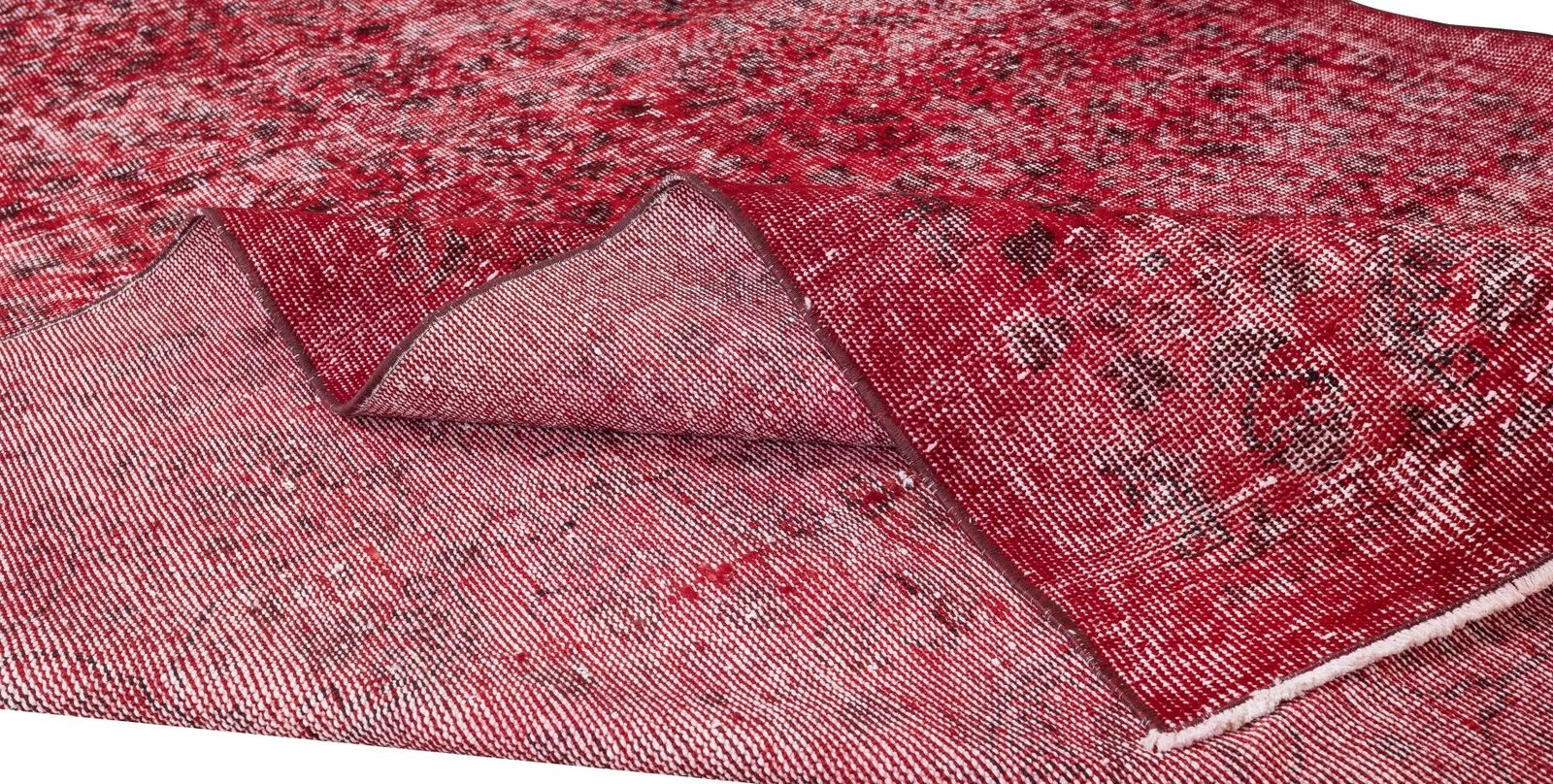 5.3x8.5 Ft Midcentury Handmade Turkish Rug Over Dyed In Red For Modern Interiors photo for sale