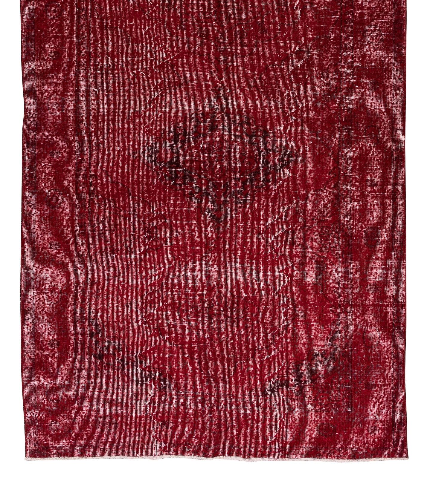 5x11.9 Ft Contemporary Handmade Konya Sille Runner Rug Redyed In Red For Hallway photo 512.0