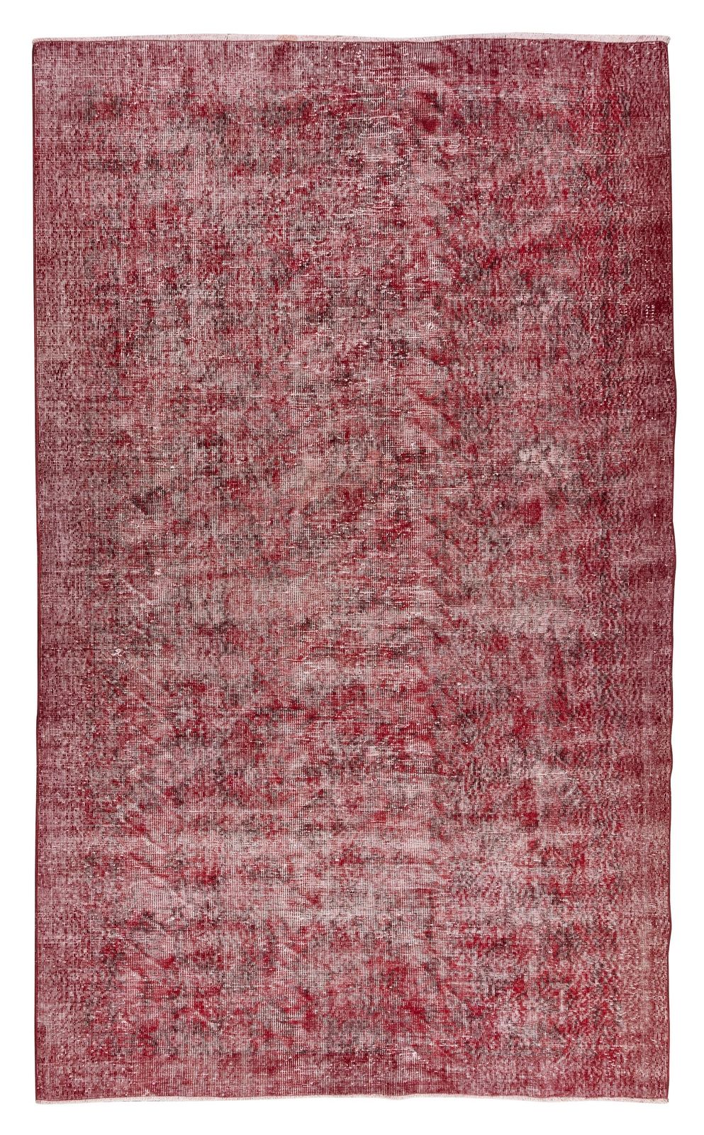 6x9.7 Ft Distressed Handmade Turkish Vintage Area Rug Over Dyed In Burgundy Red