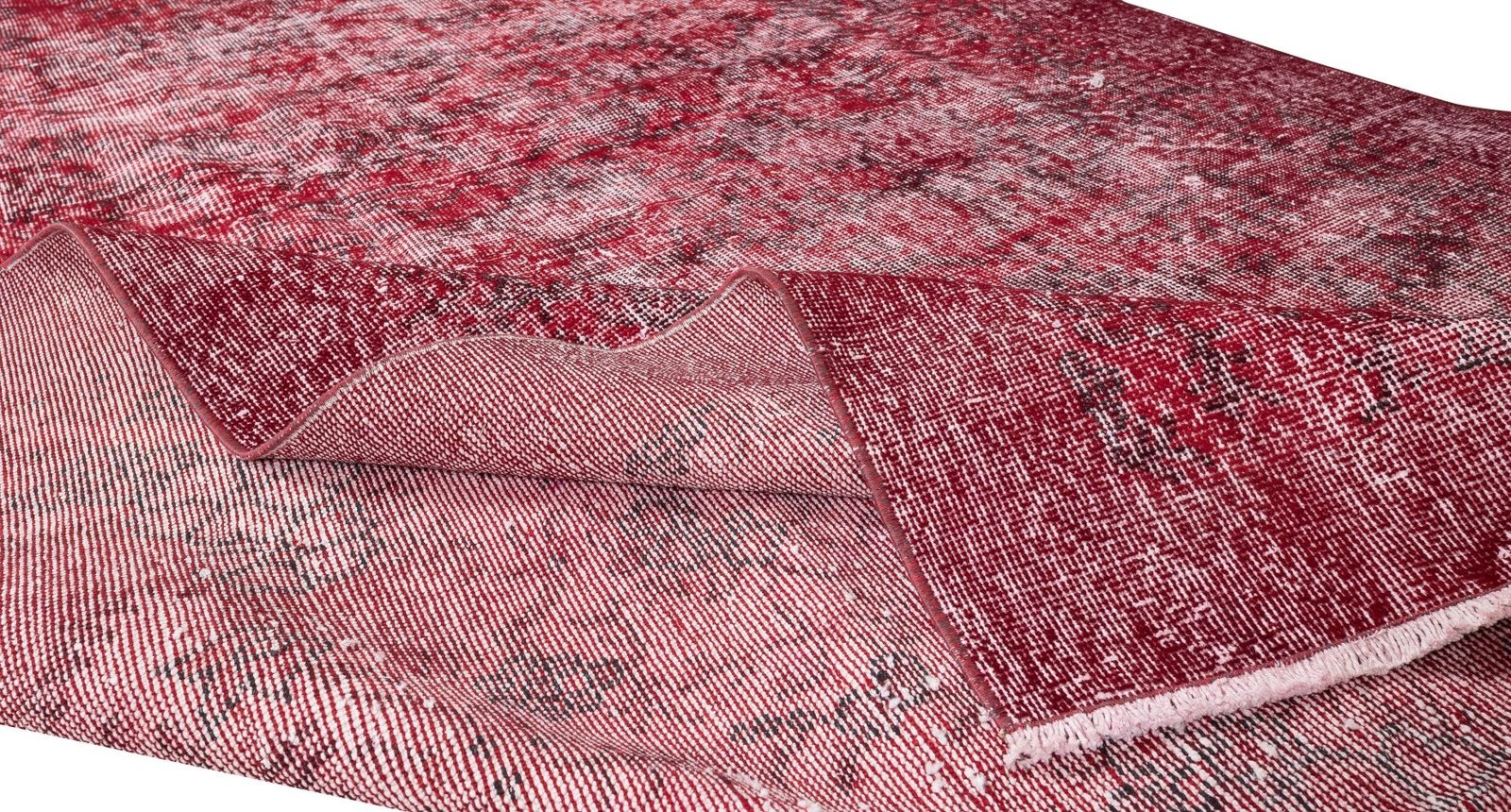 6x9.7 Ft Distressed Handmade Turkish Vintage Area Rug Over Dyed In Burgundy Red photo for sale