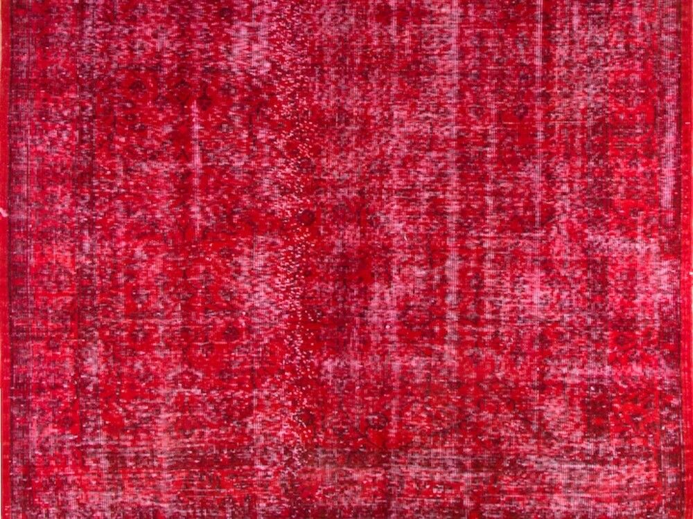 6.2x9.6 Ft Vintage Area Rug Redyed In Red For Living Room, Handknotted In Turkey photo for sale