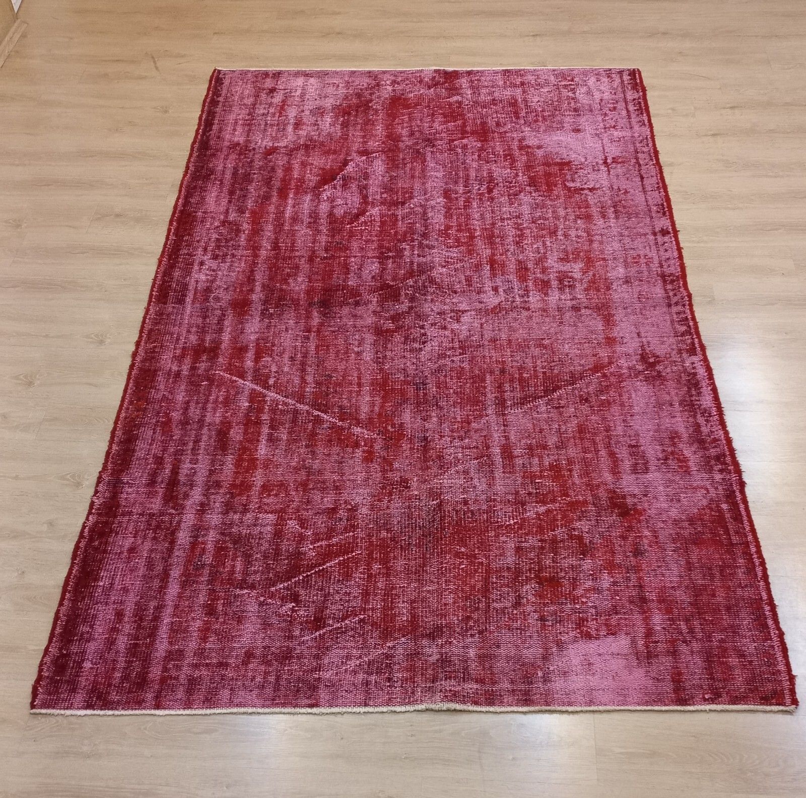 5.8x9.6 Ft Plain Solid Red Handmade Turkish Area Rug With Shabby Chic Style photo vinterior
