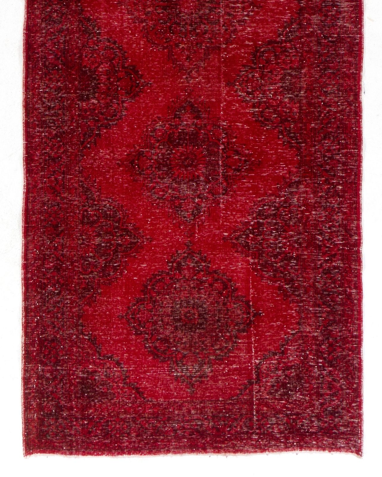 4.7x13 Ft Handmade Vintage Konya Sille Runner Rug Over Dyed In Red For Hallway photo for sale