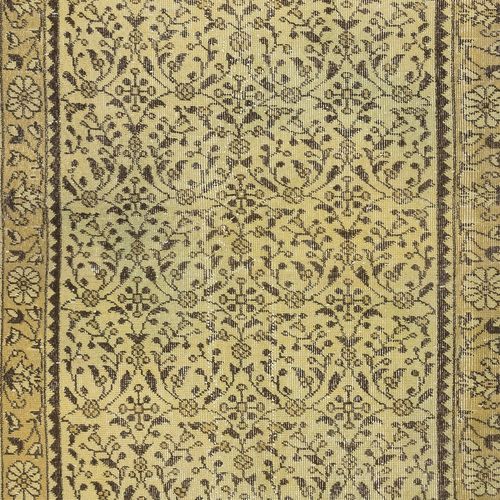 3.7x7 Ft Modern Handmade Turkish Wool Area Rug In Yellow With Floral Design photo 259.0