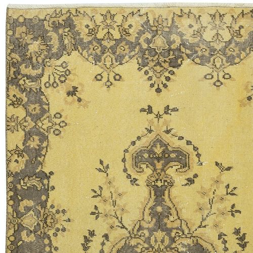 3.8x7 Ft Decorative Handmade Turkish Area Rug In Yellow With Medallion Design photo Textiles