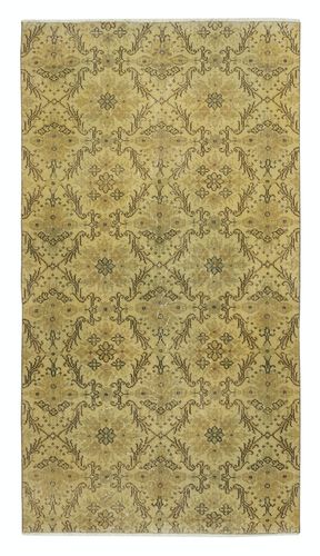 4x7.4 Ft Contemporary Handmade Floral Patterned Turkish Rug In Yellow Color