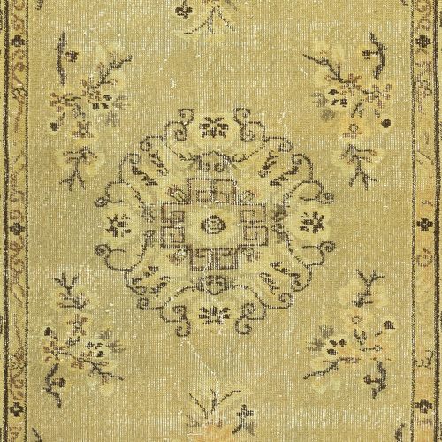 3.6x6.8 Ft One Of A Pair Handmade Yellow Color Turkish Rug With Art Deco Design photo 238.0